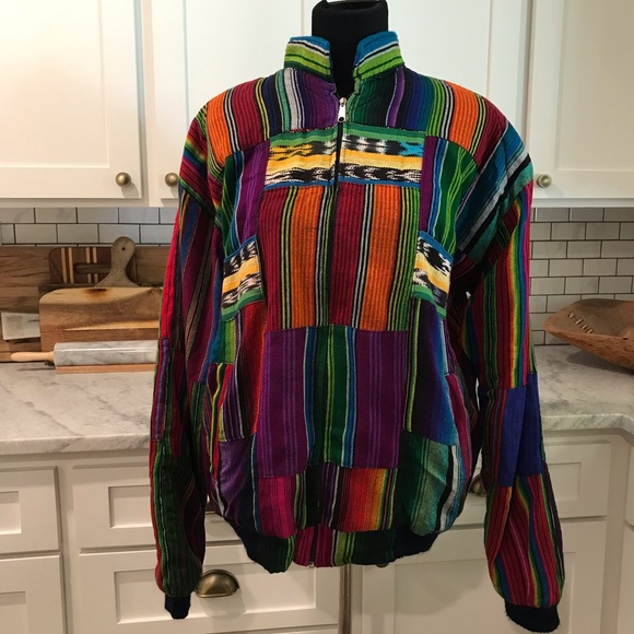 Vintage Jackets & Blazers - Guatemalan Vintage Handwoven Vintage Patchwork Vibrant Boho Hip Jacket XL